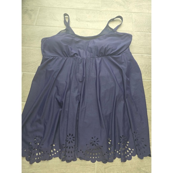 Bloomchic Navy Blue‎ Plus Size Swim Dress 22-24 Floral Cutout One Piece - Picture 1 of 9